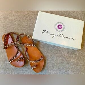 Pinky Promise Wedding Rhinestone Silver Bead Sandals US Size 6 Leather Greece